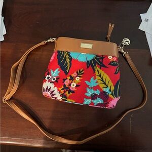 Spartina 449 Red and Brown Floral Crossbody Bag